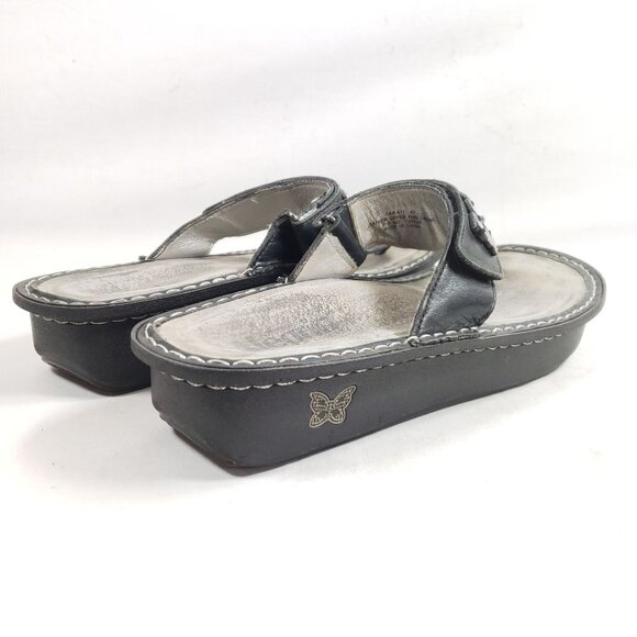 Alegria Womens Size 11.5 Black Leather Rhinestone Embellished Slide Sandals - Picture 3 of 8